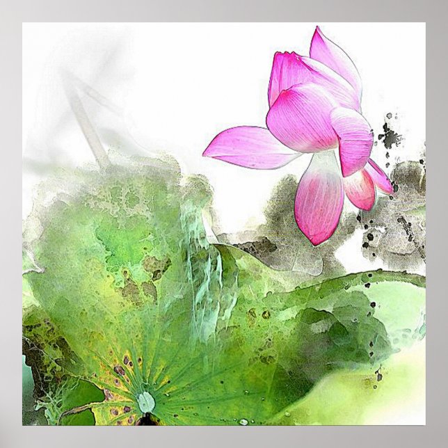 Póster POND LOTUS l Pintura em Pincel Chinês (Frente)