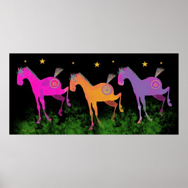 Poster Pôneis bonito sob as estrelas (Frente)