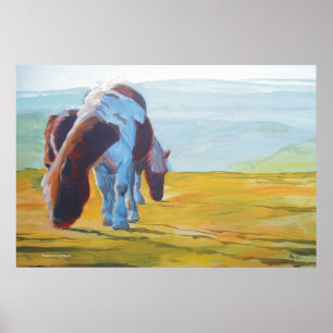 Póster Pôneis diminutos de Dartmoor que pintam a paisage
