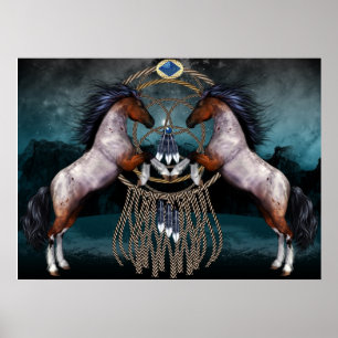 Poster Pôneis do estilo do nativo americano com coletor