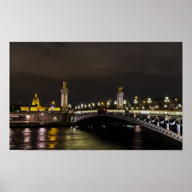 Poster Pont Alexandre III e inválido à noite (Frente)