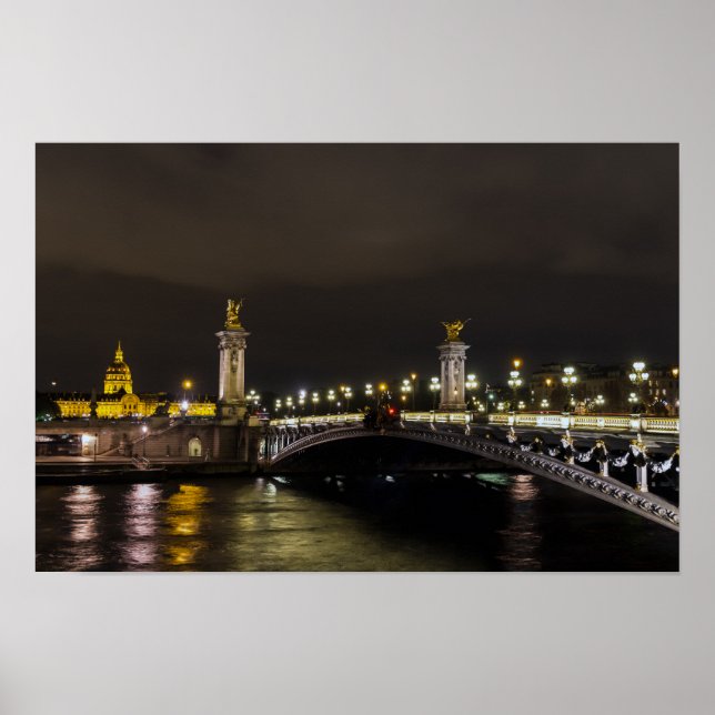 Poster Pont Alexandre III e inválido à noite (Frente)