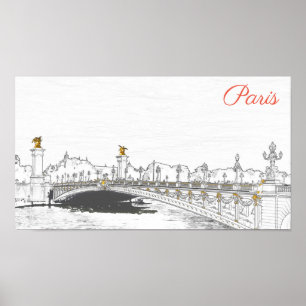 Poster Pont Alexandre III sobre o rio Sena - Paris Franç