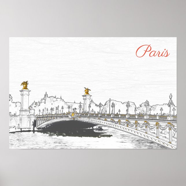 Poster Pont Alexandre III sobre o rio Sena - Paris França (Frente)