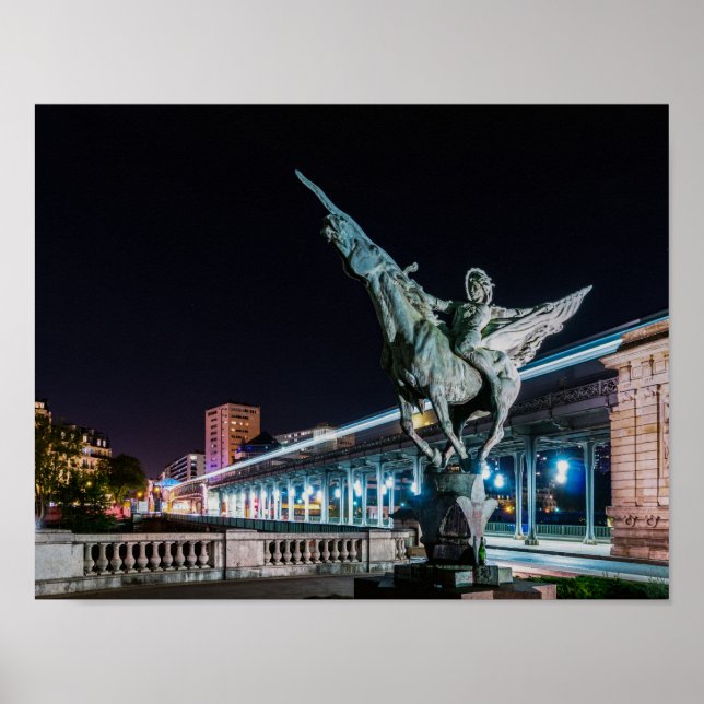 Poster Pont de Bir-Hakeim à noite - Paris, França (Frente)