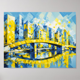 Poster Ponte amarela Cubist sobre o rio