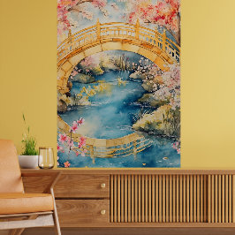 Poster Ponte arqueada ao estilo japonês sobre um rio tran