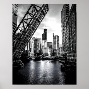 Poster Ponte Black and White da rua Kinzie Chicago
