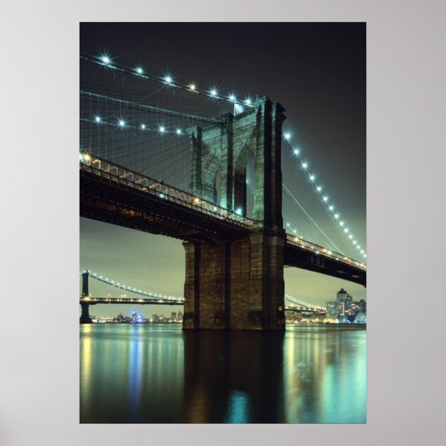 Póster Ponte Brooklyn à noite em Manhattan (Frente)