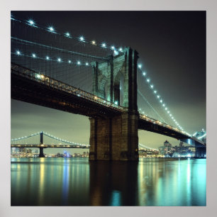 Póster Ponte Brooklyn à noite em Manhattan