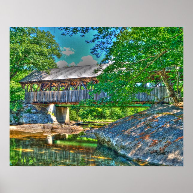 Poster Ponte coberta pelo rio Sunday, Bethel, Maine (Frente)