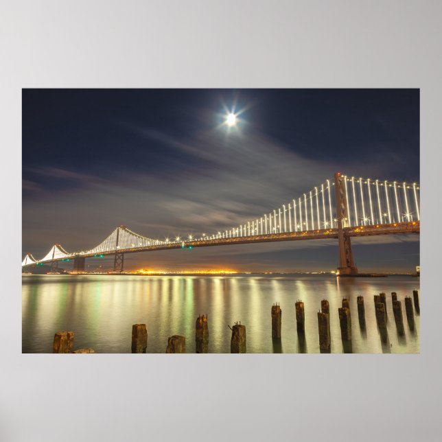 Poster Ponte da Baía de São Francisco à Noite com a Lua  (Frente)