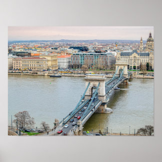 Poster Ponte da Cadeia de Budapeste e rio Danúbio