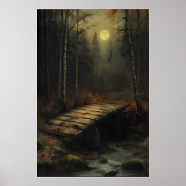 Poster Ponte da Floresta ao Luar de Outono Arte Rústica d