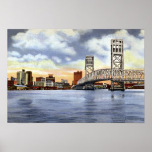Póster Ponte da rua principal da skyline de Jacksonville