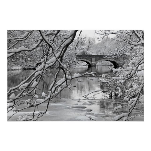 Póster Ponte de arco sobre rio congelado no inverno (Frente)