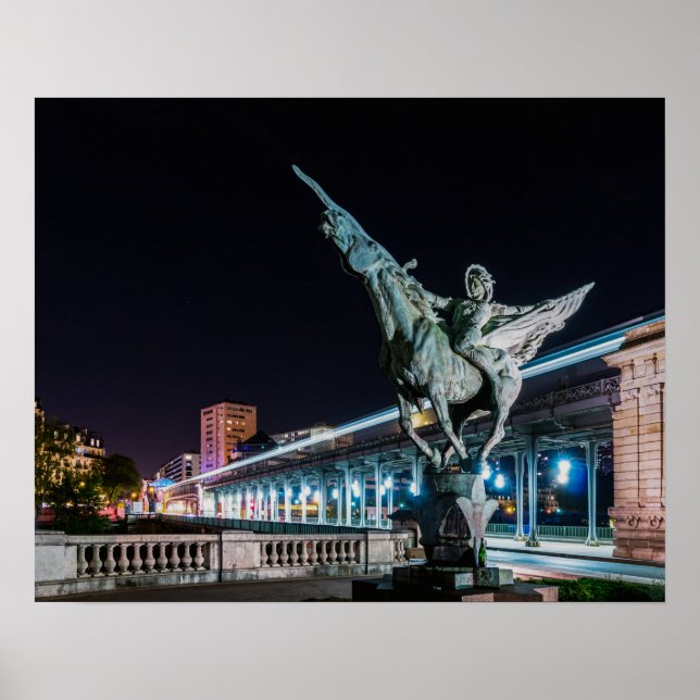 Poster Ponte de Bir-Hakeim à noite - Paris, França (Frente)