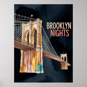 Poster Ponte de Brooklyn à noite em DUMBO