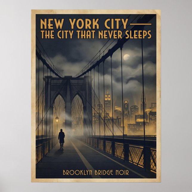 Poster Ponte de Brooklyn Cidade de Nova York Noir Viagem  (Frente)