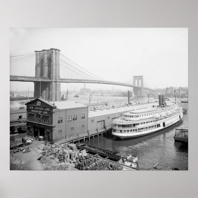 Poster Ponte de Brooklyn e Docas, 1905. Foto Antiga (Frente)