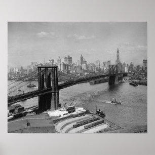 Poster Ponte de Brooklyn e horizonte de Nova York, 1920.