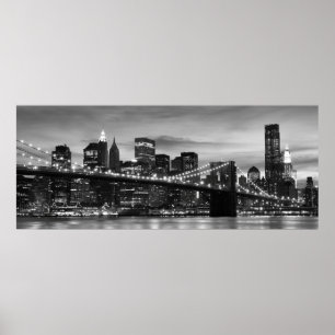 Póster Ponte de Brooklyn e skyline de Manhattan na noite