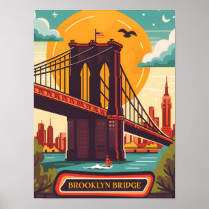 Poster Ponte de Brooklyn Manhattan NYC Viagem Retro
