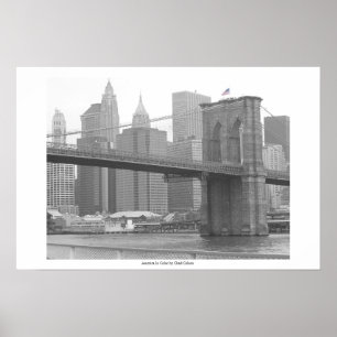 Poster Ponte de Brooklyn New York, bandeira da cor de B&W