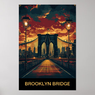 Poster Ponte de Brooklyn Nova York EUA Viagem Vintage