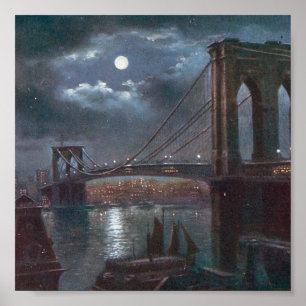 Póster Ponte de Brooklyn pelo luar