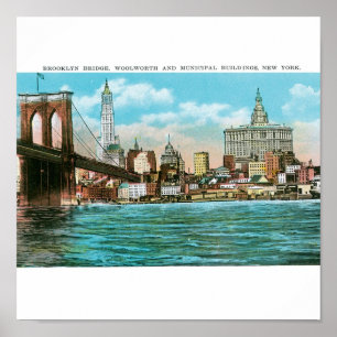 Póster Ponte de Brooklyn, Woolworth e Municipal…