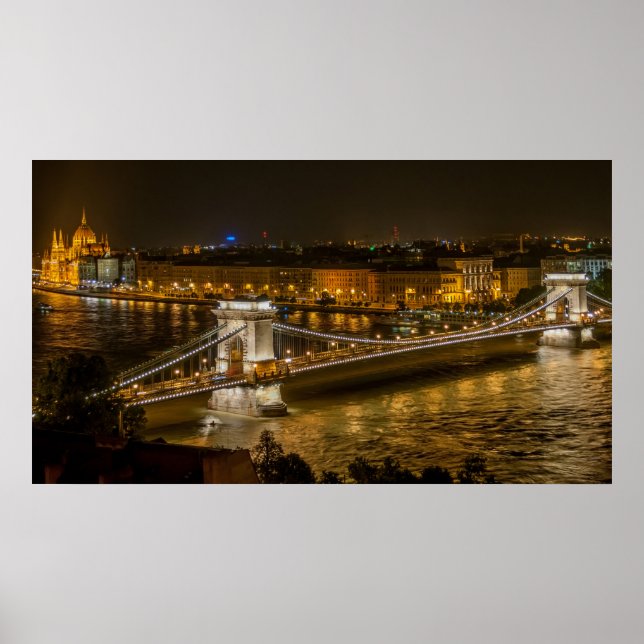 Poster Ponte de Cadeia Széchenyi em Budapeste, Hungria (Frente)