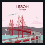 Poster Ponte de Lisboa sobre o rio Tagus no estilo da saf<br><div class="desc">Esta é uma ilustração da antiga Ponte de Lisboa no pôr do sol em tons cor-de-rosa. Ponte 25 de abril ou 25 de abril, o português é uma ponte suspensiva que liga Lisboa, a capital de Portugal, a Almada, na margem esquerda (sul) do rio Tagus. A ponte foi inaugurada em...</div>