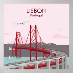 Poster Ponte de Lisboa sobre o rio Tagus no estilo da saf