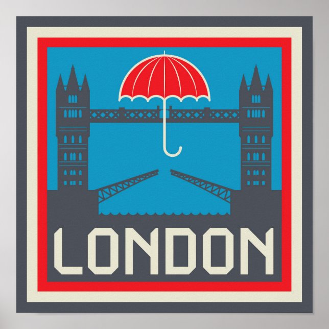 Póster Ponte de Londres com guarda-chuva (Frente)
