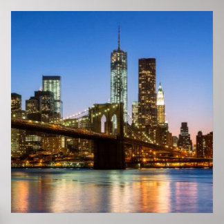 Póster Ponte de Manhattan e Brooklyn ao anoitecer