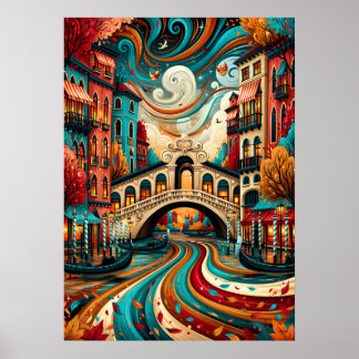 Poster Ponte de Rialto da Cidade de Veneza Psicodélica