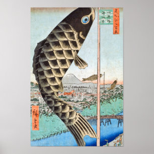 Poster Ponte de Suido do papagaio de HIroshige Koi