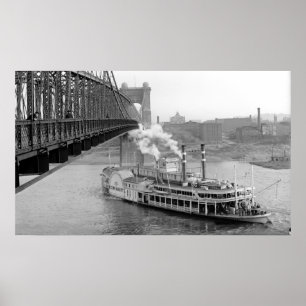 Poster Ponte de suspensão de Cincinnati e barco a vapor