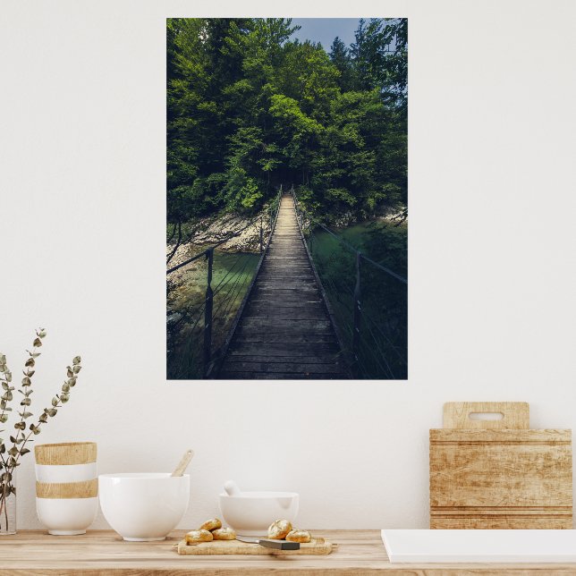 Poster Ponte de suspensão simples sobre o rio Idrijca, Es (Cozinha)