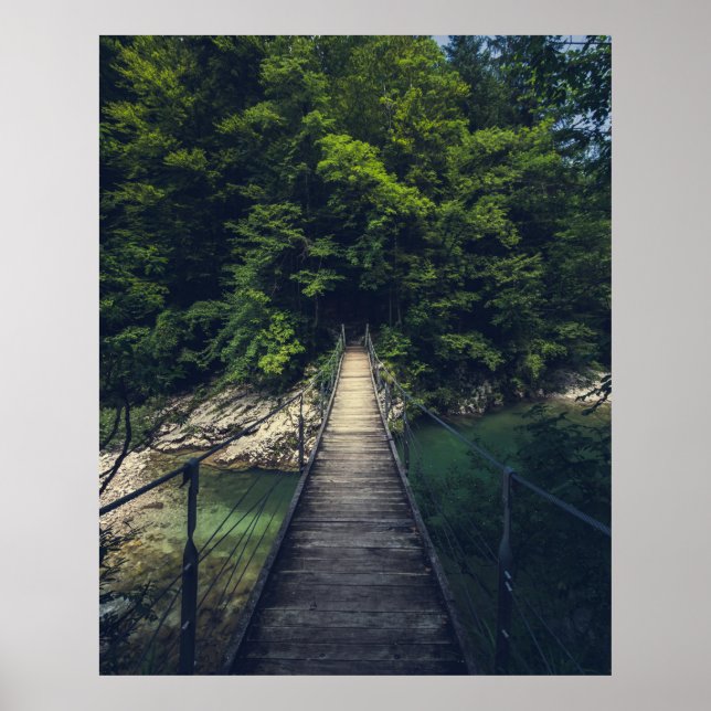 Poster Ponte de suspensão simples sobre o rio Idrijca, Sl (Frente)
