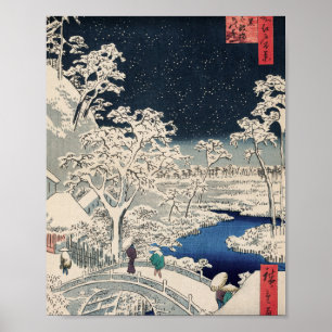 Poster Ponte de tambor em neve Vintage Ukiyo-e Arte Japon