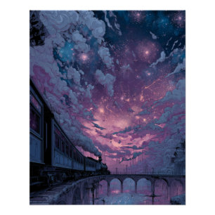 Póster Ponte do Crepúsculo sob o Céu Estrelado Sonho