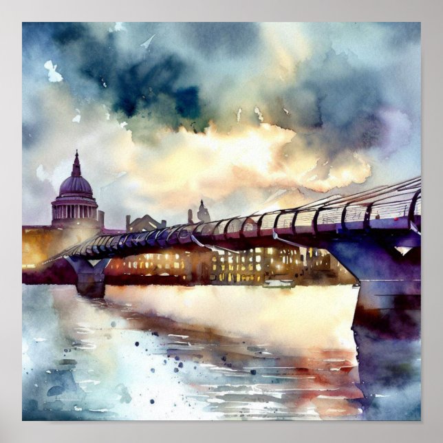 Poster Ponte do Milênio (A) de Londres, Watercolor (Frente)