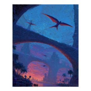 Póster Ponte do Pôr do Sol do Dragão Voador Arte Fantasia
