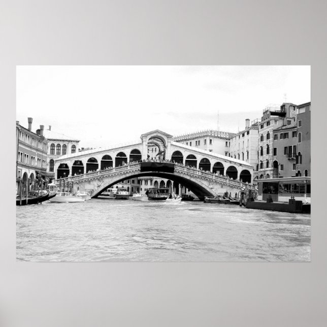 Póster Ponte do Rialto Negro e Branco, Veneza. (Frente)