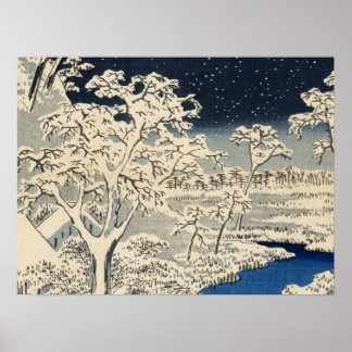 Póster Ponte do Tambor em Meguro, por Ando Hiroshige