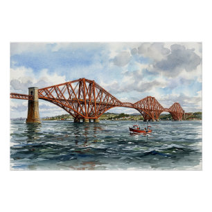 Póster Ponte Férrea Histórica de Forth Escócia Aquarela