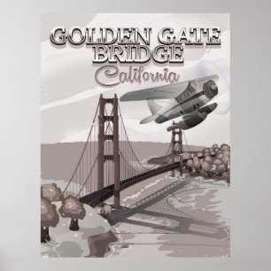 Póster Ponte Golden Gate cartoon de viagem em sépia
