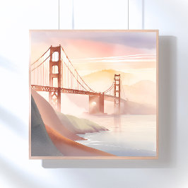 Póster Ponte Golden Gate | Nascer do Sol Aquarela Bonita